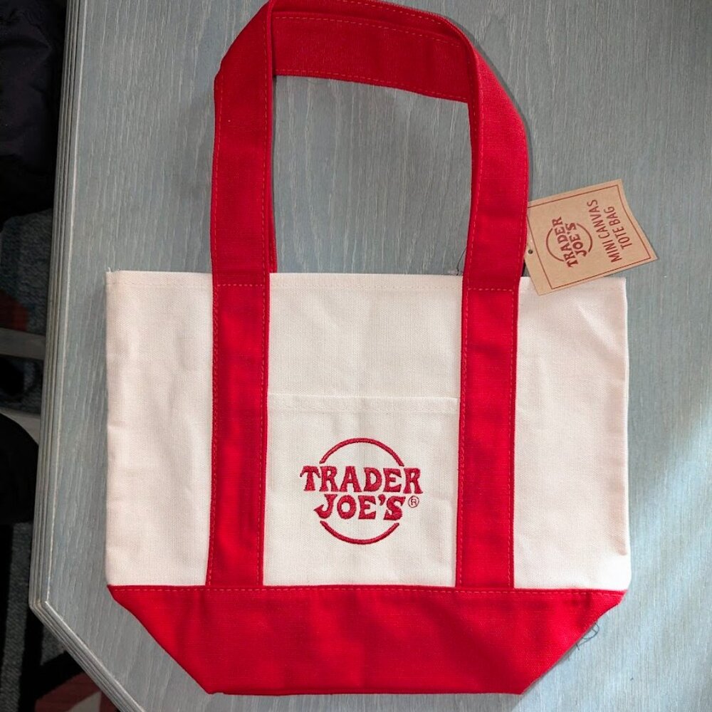 Trader Joe's Mini Canvas Tote Bag Red New